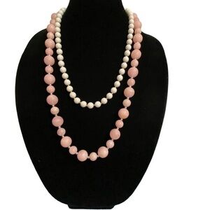 Vintage Necklaces Pink & White Beads Grannycore